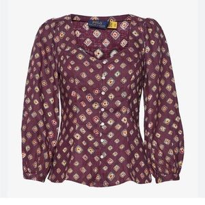 Polo Ralph Lauren Block‎ Print Linen Button-Front Size 4 NWT
